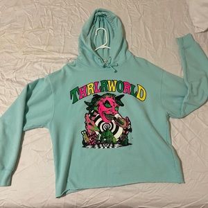 Mens Large Turquoise Hoodie. Loose fit at the bottom.